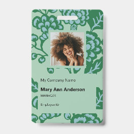 Crachá Padrão Floral Verde e Azul Vibrante e Negrito