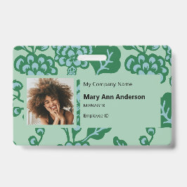 Crachá Padrão Floral Verde e Azul Vibrante e Negrito