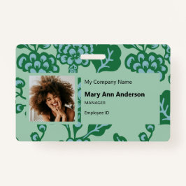 Crachá Padrão Floral Verde e Azul Vibrante e Negrito
