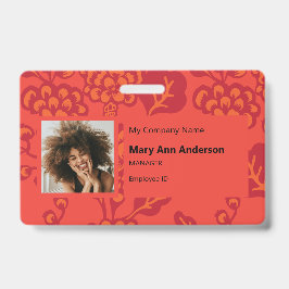 Crachá Padrão Floral Vermelho e Laranja Vibrante e Negrit