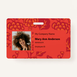 Crachá Padrão Floral Vermelho e Laranja Vibrante e Negrit