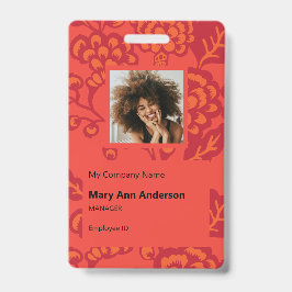 Crachá Padrão Floral Vermelho e Laranja Vibrante e Negrit