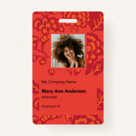 Crachá Padrão Floral Vermelho e Laranja Vibrante e Negrit