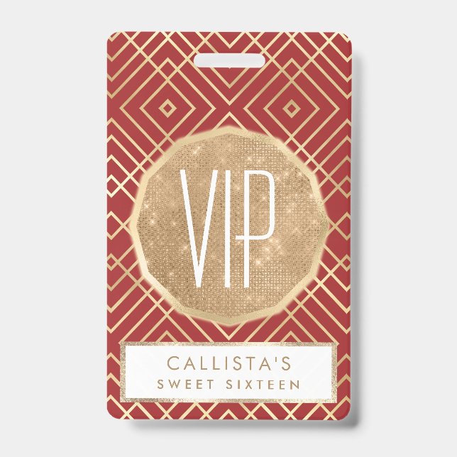 Crachá Padrão Geométrico do Deco de Arte Vermelha Chinesa (Frente)