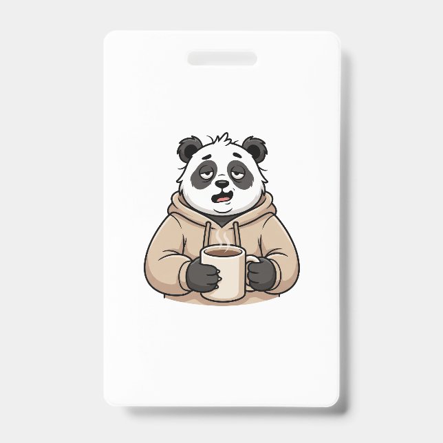 Crachá Panda Café Desenho Animado Muito Cansado Para Func (Frente)