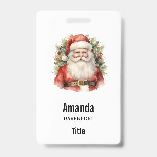 Crachá Papai Noel de Natal Vintage Sorridente