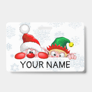 Crachá Papai Noel e Elfo Personagens Bonitos e Divertidos