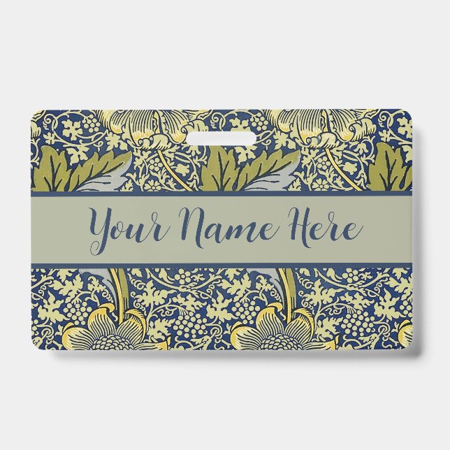 Crachá Papel de parede floral azul William Morris Kennet (Frente)