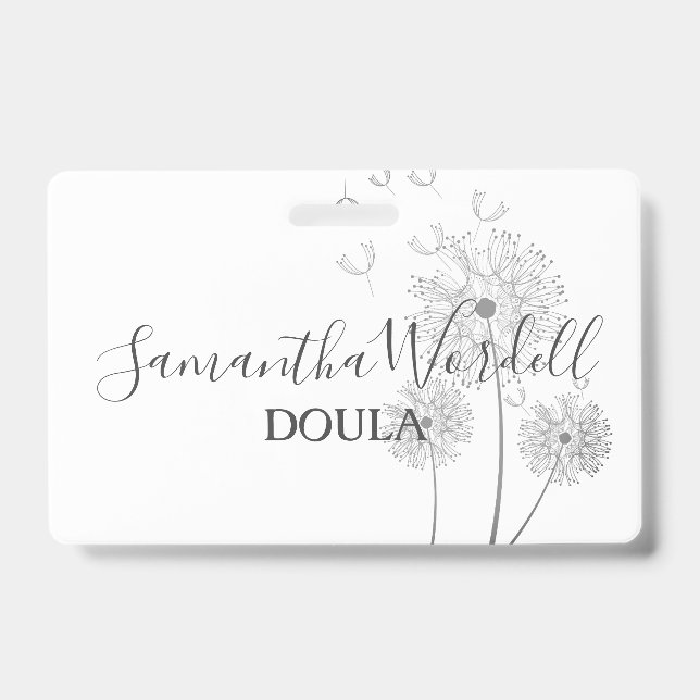 Crachá Parteira Doula de Nascimento Flores Ilustradas (Frente)