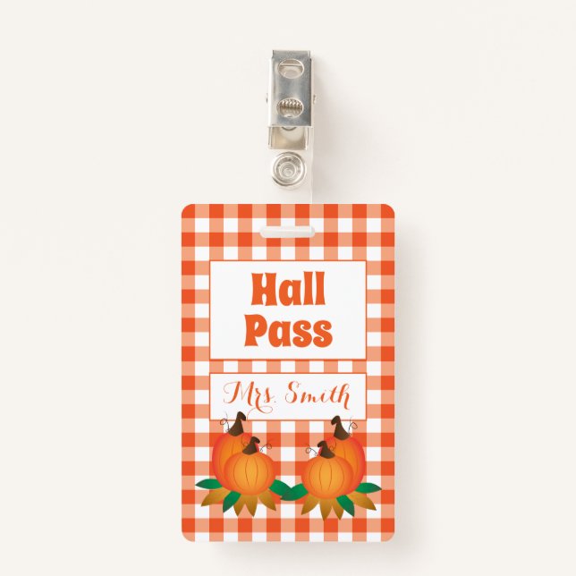 Crachá Pass Hall laranja Caiu com Nome (Frente com Clipe)