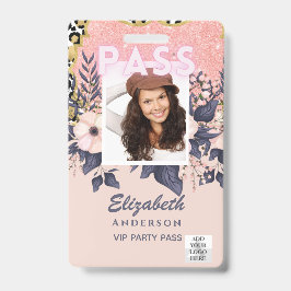 Crachá PASS Photo ID - Girly Flowers Glitter Trending