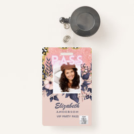 Crachá PASS Photo ID - Girly Flowers Glitter Trending