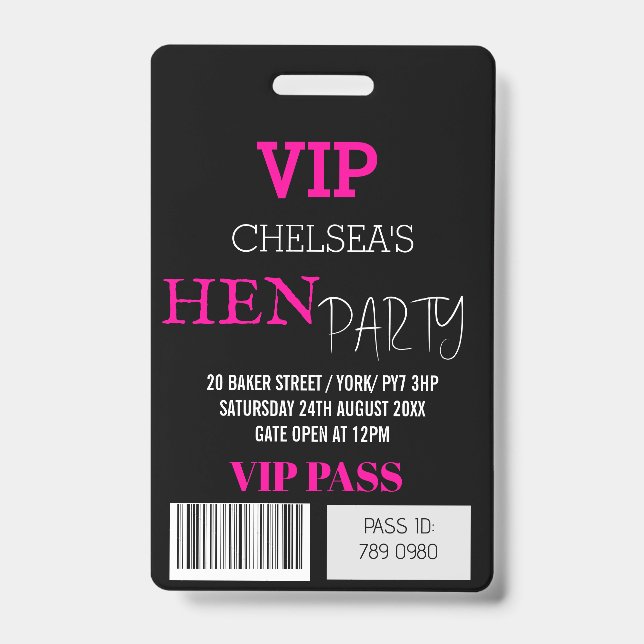 Crachá Passagem de Acesso VIP para Festa de Despedida de  (Frente)