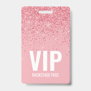 Crachá Passagem de Backstage VIP com brilho rosa com ID d