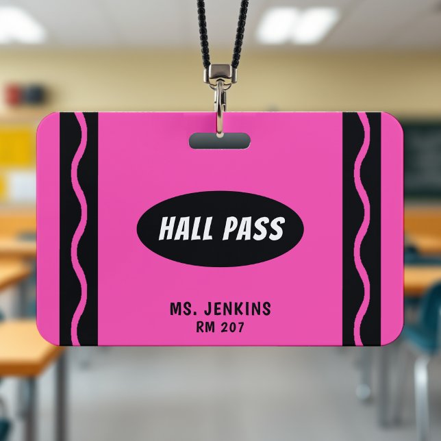 Crachá Passagem do Professor Aluno da Sala de Aula do Láp (Pink Crayon Teacher Student Classroom Hall Pass Badge
)