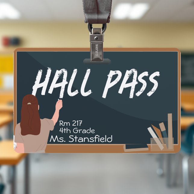 Crachá Passagem do Professor Aluno Quadro de Giz Sala de  (Teacher Student Chalkboard Classroom Hall Pass Badge
)