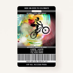 Crachá Passagem do VIP do convite do aniversário de BMX