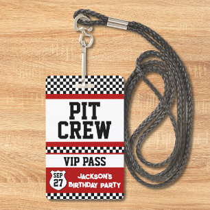 Crachá Passagem VIP da Equipe de Pit de Carro de Corrida
