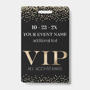 Crachá Passagem VIP de Evento Dourado e Preto
