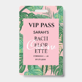 Crachá Passagem VIP de Festa de solteira Tropical Rosa