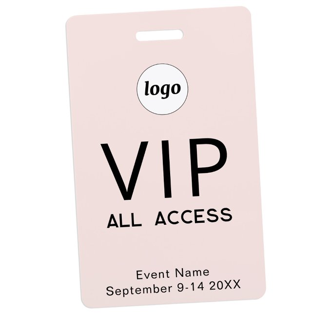 Crachá Passaporte de Acesso Total VIP de Evento com Logo  (Simple logo with custom text business branding promotional blush pink VIP all access ID pass)
