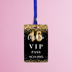 Crachá Passaporte VIP de festa Sweet 16 dourado preto