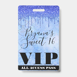 Crachá Passaporte VIP Icy Blue Glitter Drip Mermaid Sweet