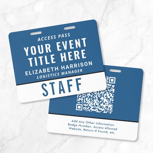 Crachá Passe de Acesso a Evento Azul com Código QR Modern (Modern QR Code Blue Event Access Pass ID Badge)