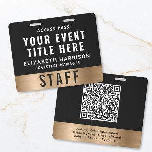 Crachá Passe de Acesso a Evento em QR Code Preto Dourado 