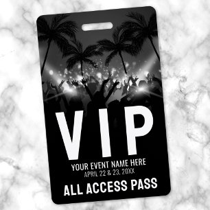 Crachá Passe de Acesso Total Evento VIP Preto Branco