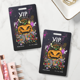 Crachá Passe de Acesso Total VIP de Halloween Personaliza