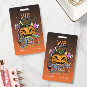 Crachá Passe de Acesso Total VIP de Halloween Personaliza