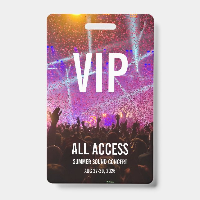 Crachá Passe de Acesso Total VIP Personalizado Concerto (Frente)