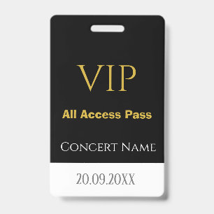 Crachá Passe de Acesso Total VIP Simples Nome Data Concer