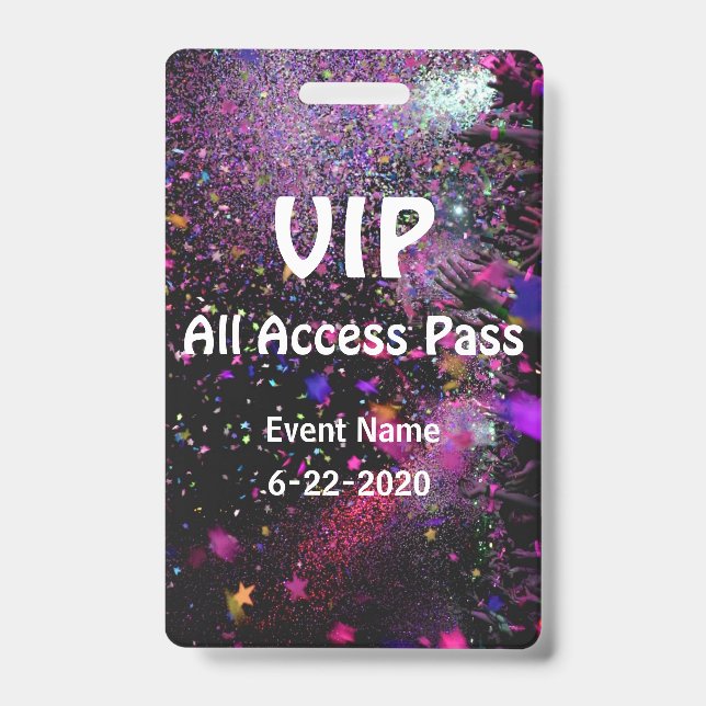 Crachá Passe de Acesso Total VIP Vertical Personalizável (Frente)