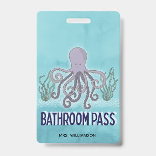 Crachá Passe de Banheiros de Octopus Sea School School