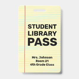 Crachá Passe de Biblioteca de Estudantes Personalizado