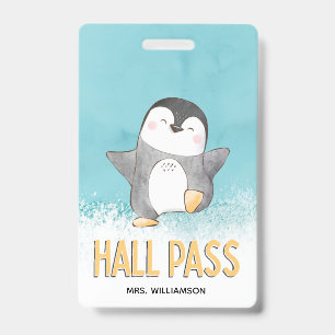 Crachá Passe de Corredor Pinguim Fofo Professor de Sala d