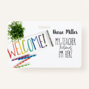 Crachá Passe De Enfermeira Escolar; Crachá, arco-íris