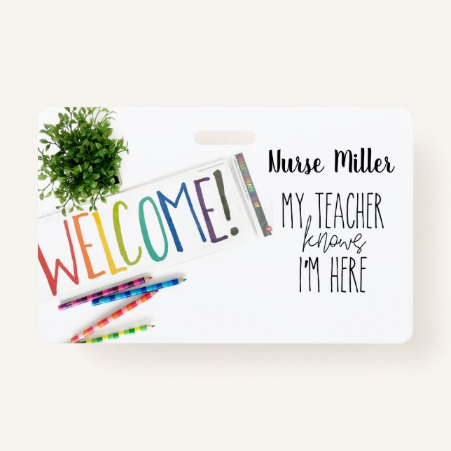 Crachá Passe De Enfermeira Escolar; Crachá, arco-íris (Frente)