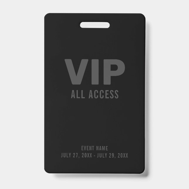 Crachá Passe de Evento de Acesso Total VIP da Cinza Negra (Frente)