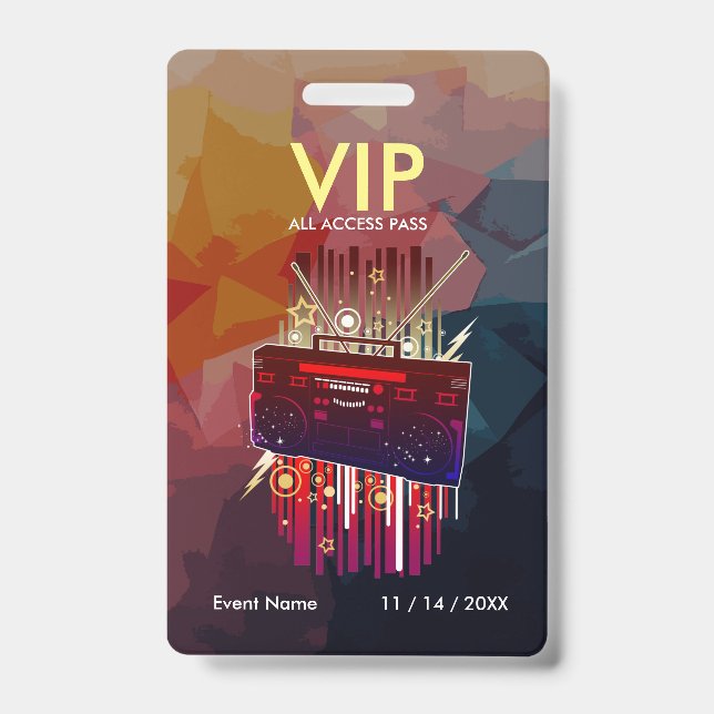 Crachá Passe de Evento VIP Colorido Personalizado Com Mod (Frente)
