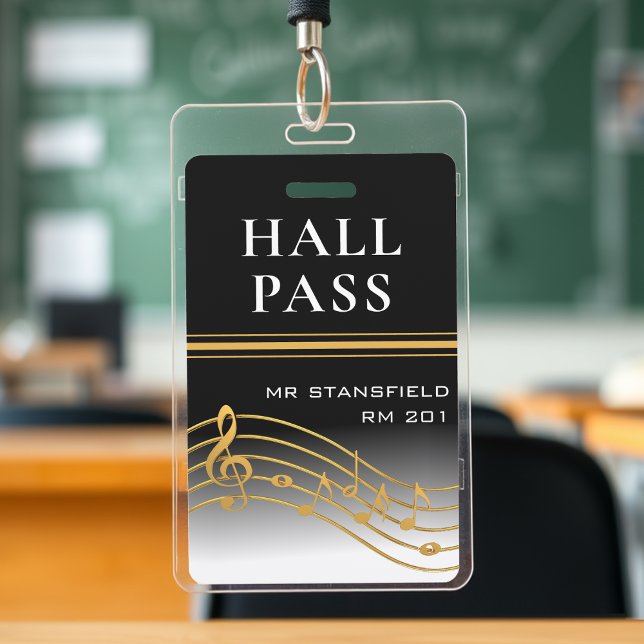 Crachá Passe de Sala de Aula de Professores de Música (Music Teacher School Classroom Hall Pass Badge
)