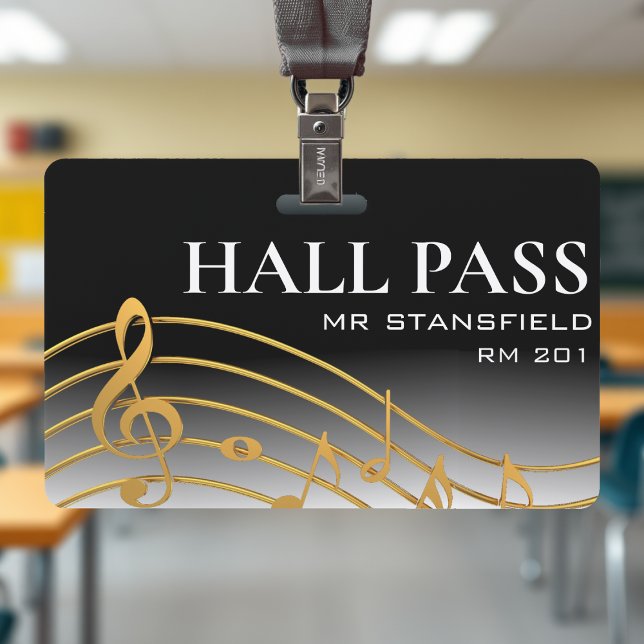 Crachá Passe de Sala de Aula de Professores de Música (Music Teacher School Classroom Hall Pass Badge
)