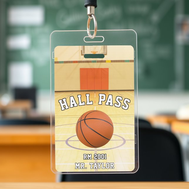 Crachá Passe do Treinador do Tribunal de Basquete (Basketball Court Coach Teacher Student Hall Pass Badge
)