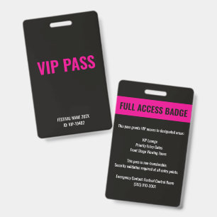 Crachá Passe VIP Acesso Total Festival de Música Rosa Pre
