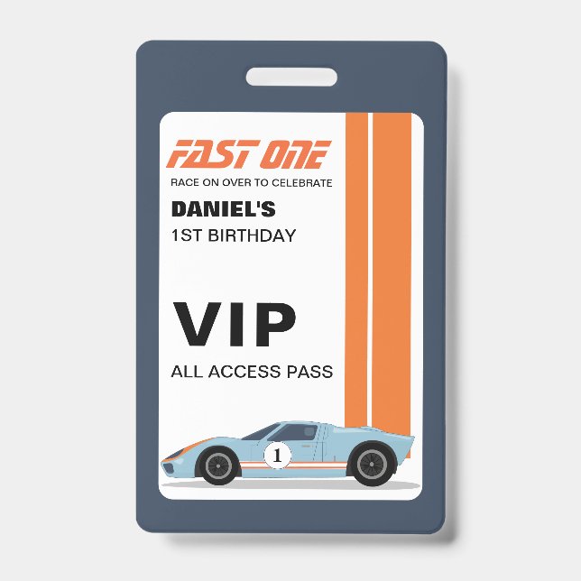 Crachá Passe VIP de Fast One Racer: Convite de Aniversári (Frente)