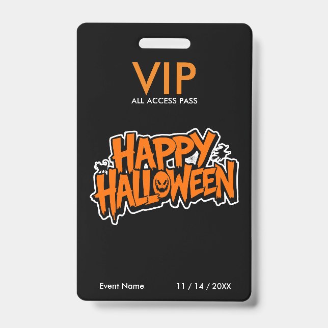 Crachá Passe VIP de Halloween – Passe de Festa com Acesso (Frente)