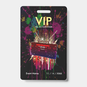 Crachá Passe VIP de respingo de tinta personalizado em pr