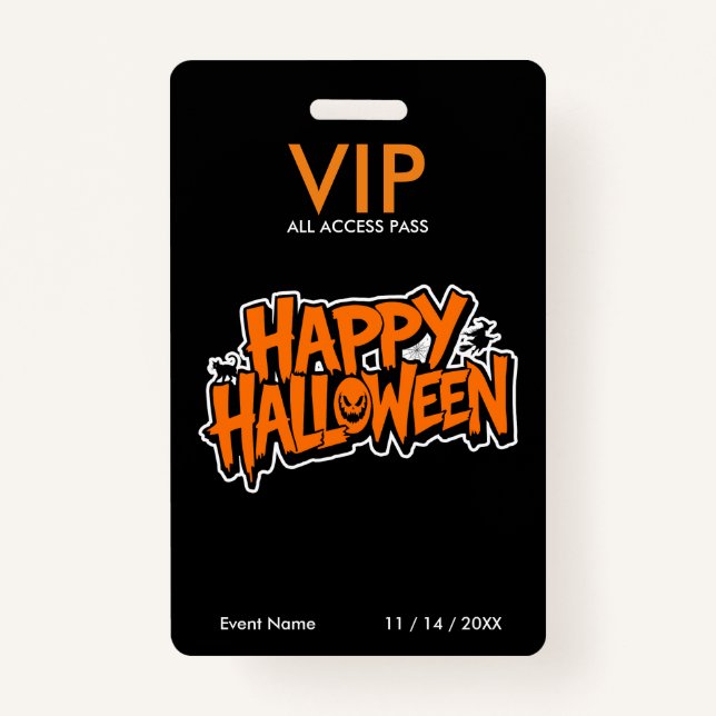 Crachá Passe VIP do Halloween – Passe de Entrada Livre pa (Frente)